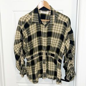 Free People Plaid Long Sleeve Shirt Small